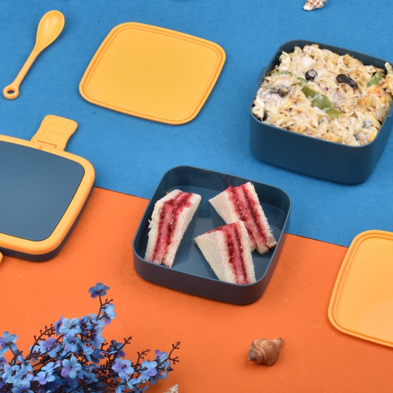 2868 Blue Double-layer Portable Lunch Box Stackable With Carrying Handle And Spoon Lunch Box 2868 Blue Double-layer Portable Lunch Box Stackable With Carrying Handle And Spoon Lunch Box